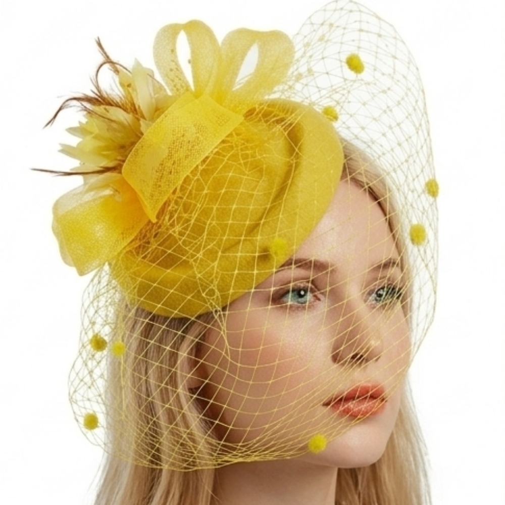 Elegant Royal Pillbox Dotted Veil Hat Fascinator Kentucky Derby Church Tea Bride